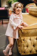 JOSE VARON Baby Girls Dusky Pink Dress with Bonnet & Bloomers
