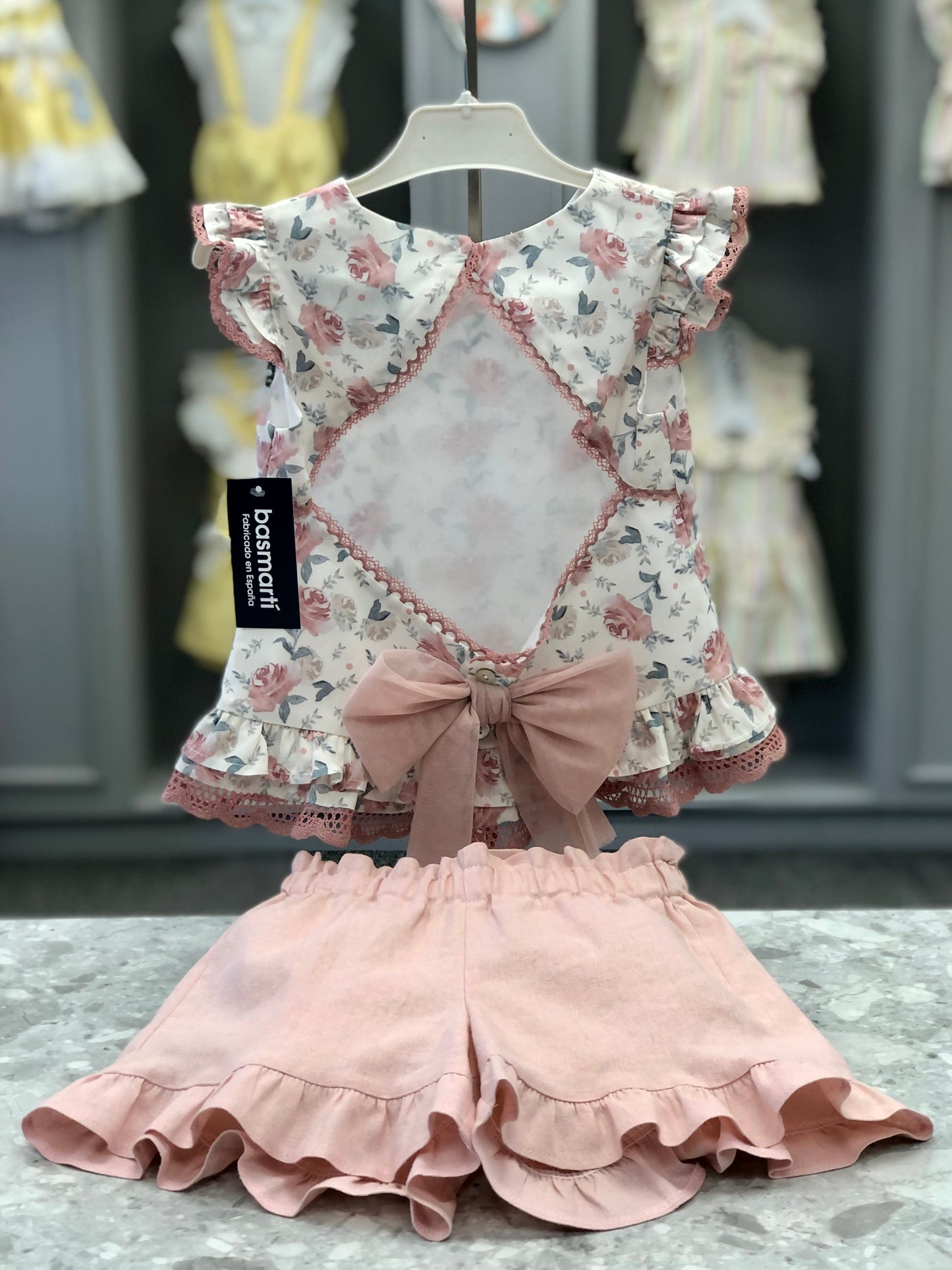 SS23 BASMARTI Rosas Pink Floral Girls Short Set