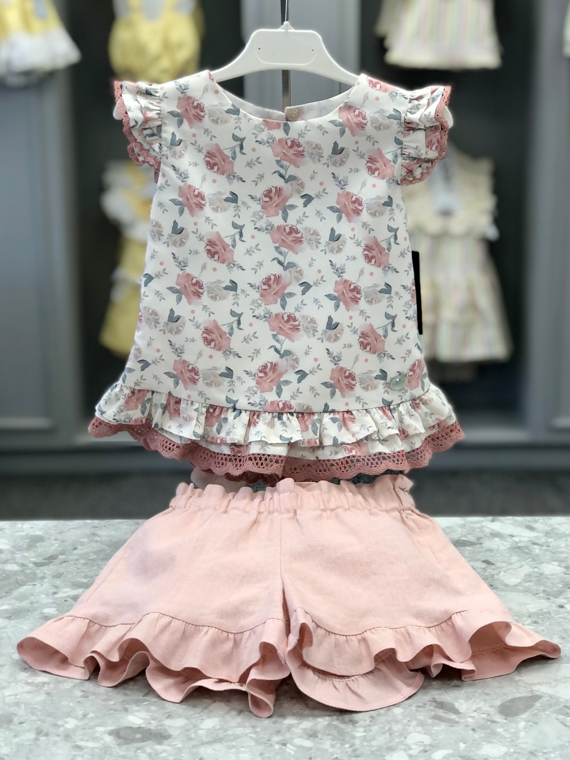 SS23 BASMARTI Rosas Pink Floral Girls Short Set