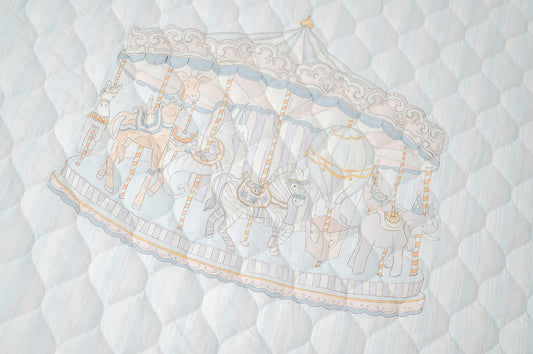 THE GILDED BIRD Carousel Blue Stripe Quilted Playmat