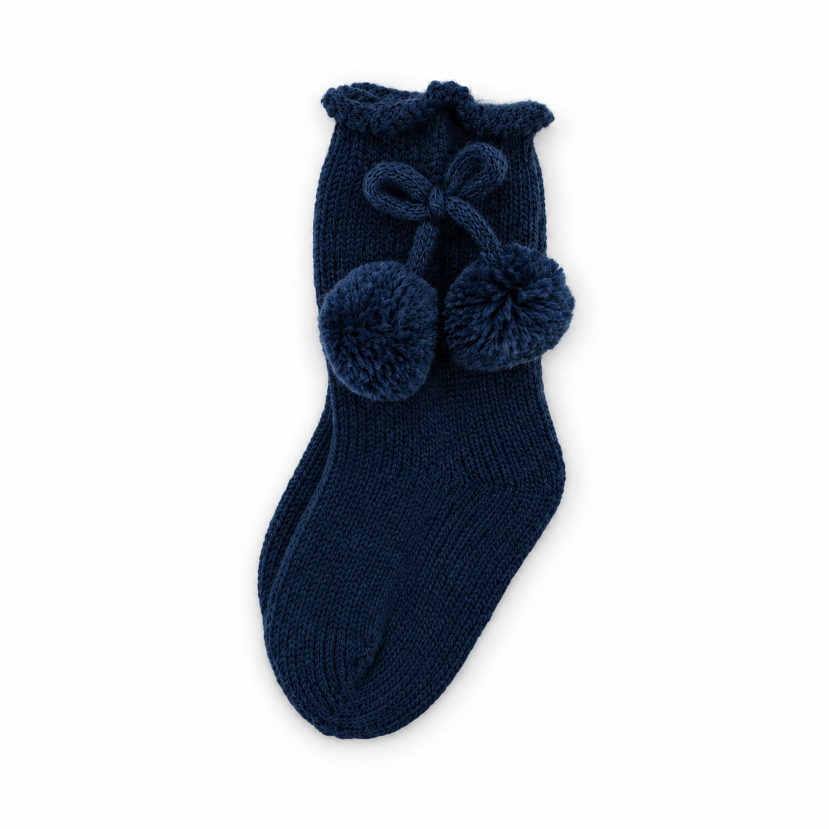 Juliana Armonia navy knitted pom-pom sock on a white background