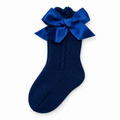 Juliana Armonia girls navy knitted socks with large satin ankle bow