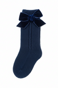 Juliana Armonia girls navy knitted sock with velvet bow