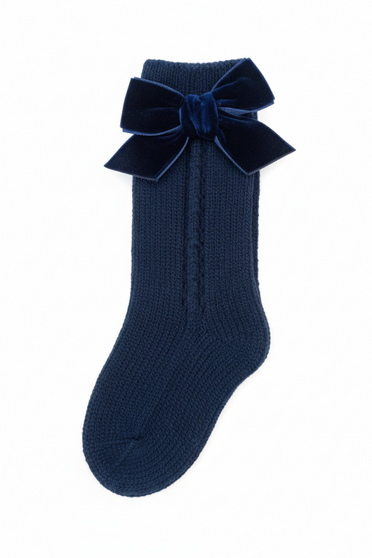 Juliana Armonia girls navy knitted sock with velvet bow