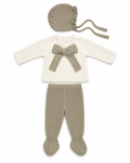 Juliana Azahar cream and beige three-piece knitted baby set flat lay - 26035