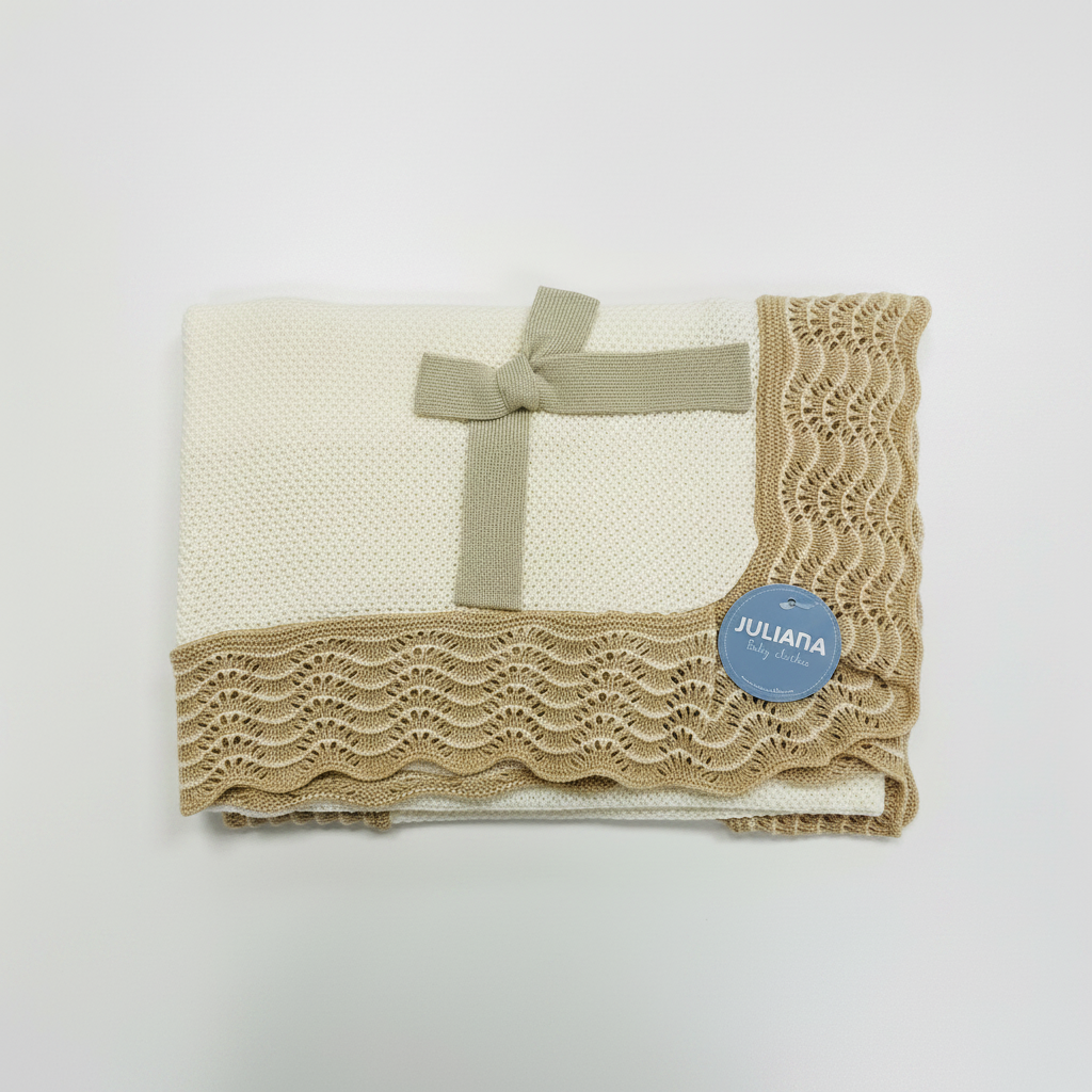 JULIANA Azahar Knitted Blanket - Cream & Dark Beige