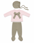 Juliana Azahar pink and beige three-piece knitted baby set flat lay - 26035