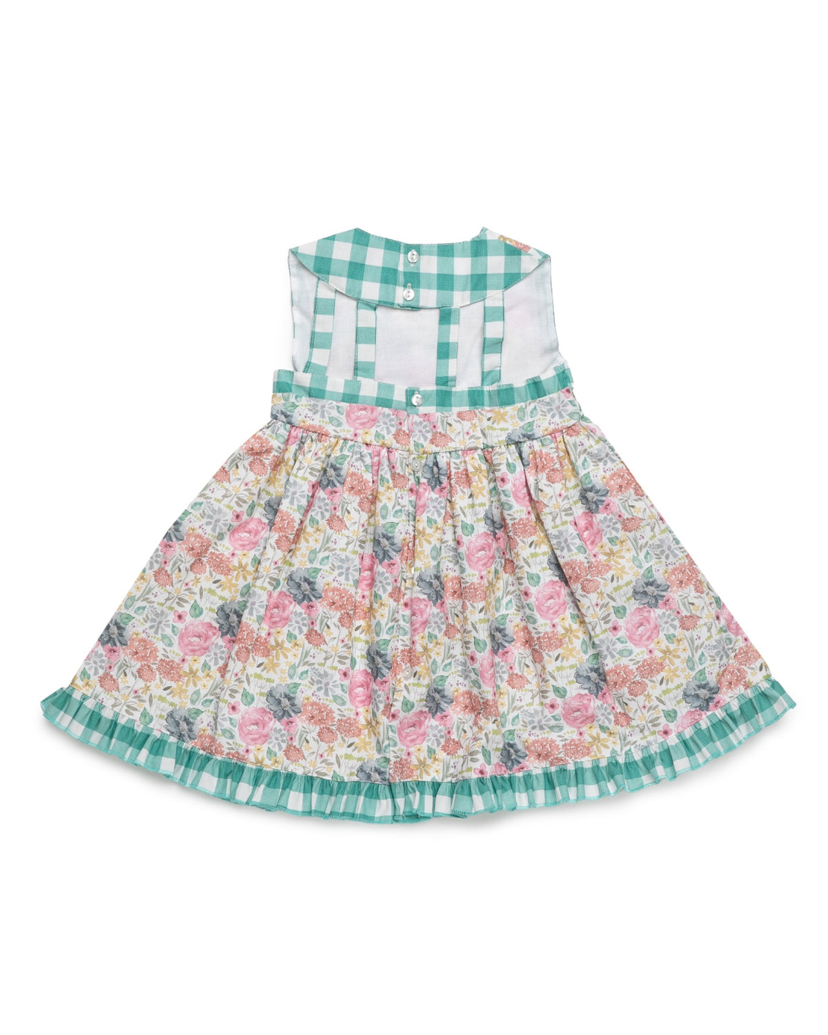 Juliana Azucar girls green floral dress with open back, rear product view