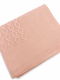 Juliana Blush girls pink knitted baby blanket flat lay showing diamond knit detail