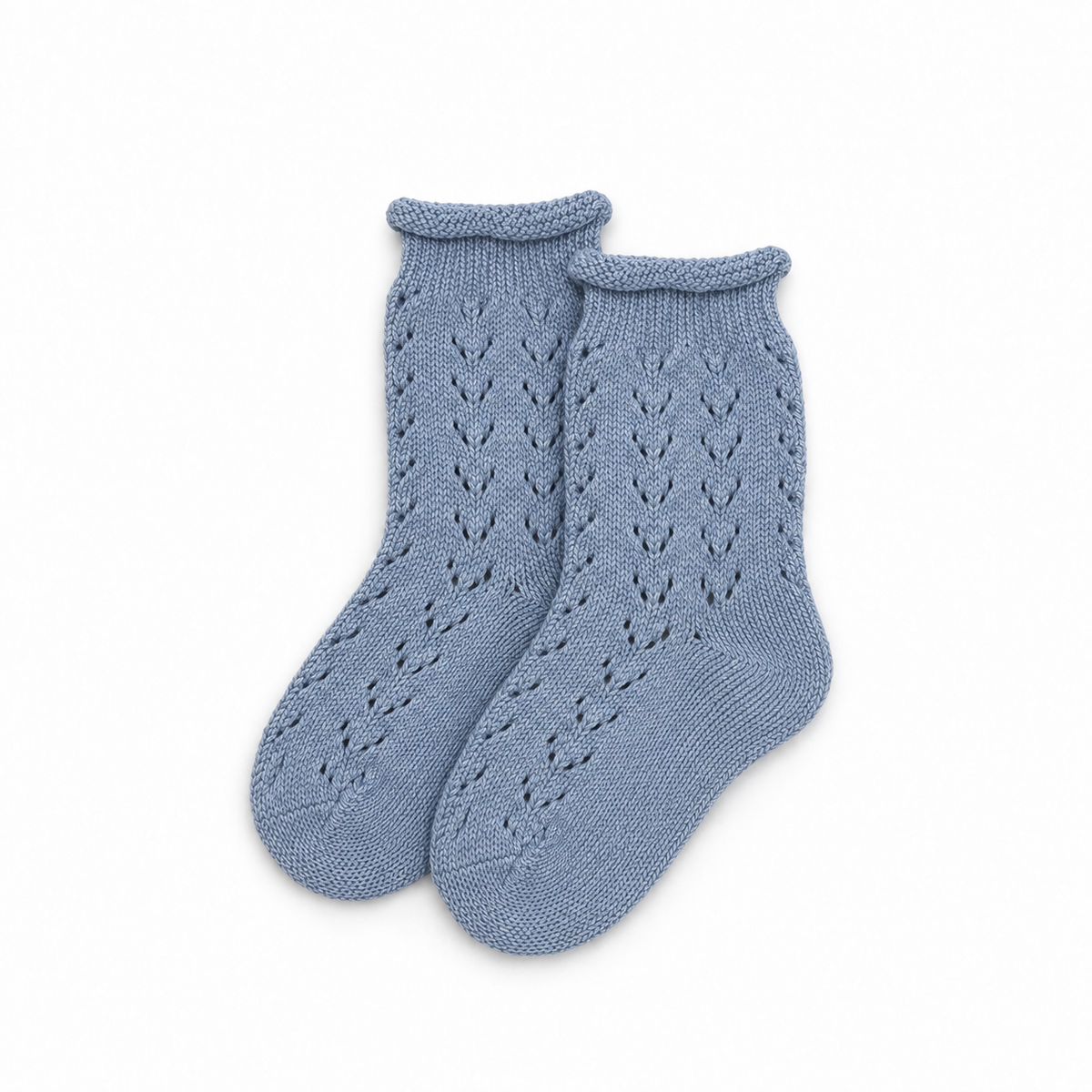 Juliana Globos boys dark blue openwork knitted socks, pair flat lay
