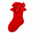 Juliana Melodia girls red knitted socks with large satin ankle bow