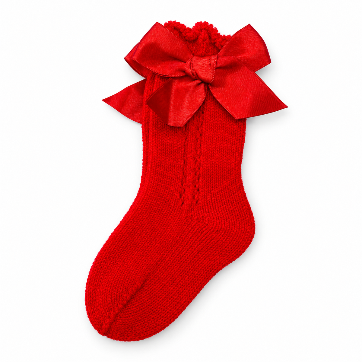 Juliana Melodia girls red knitted socks with large satin ankle bow