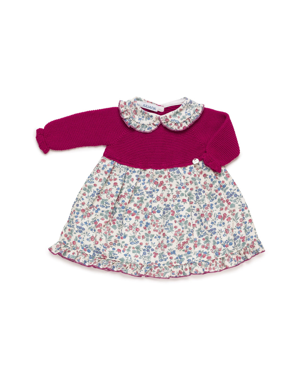 Juliana Ritmo girls fuchsia knitted floral dress flat lay