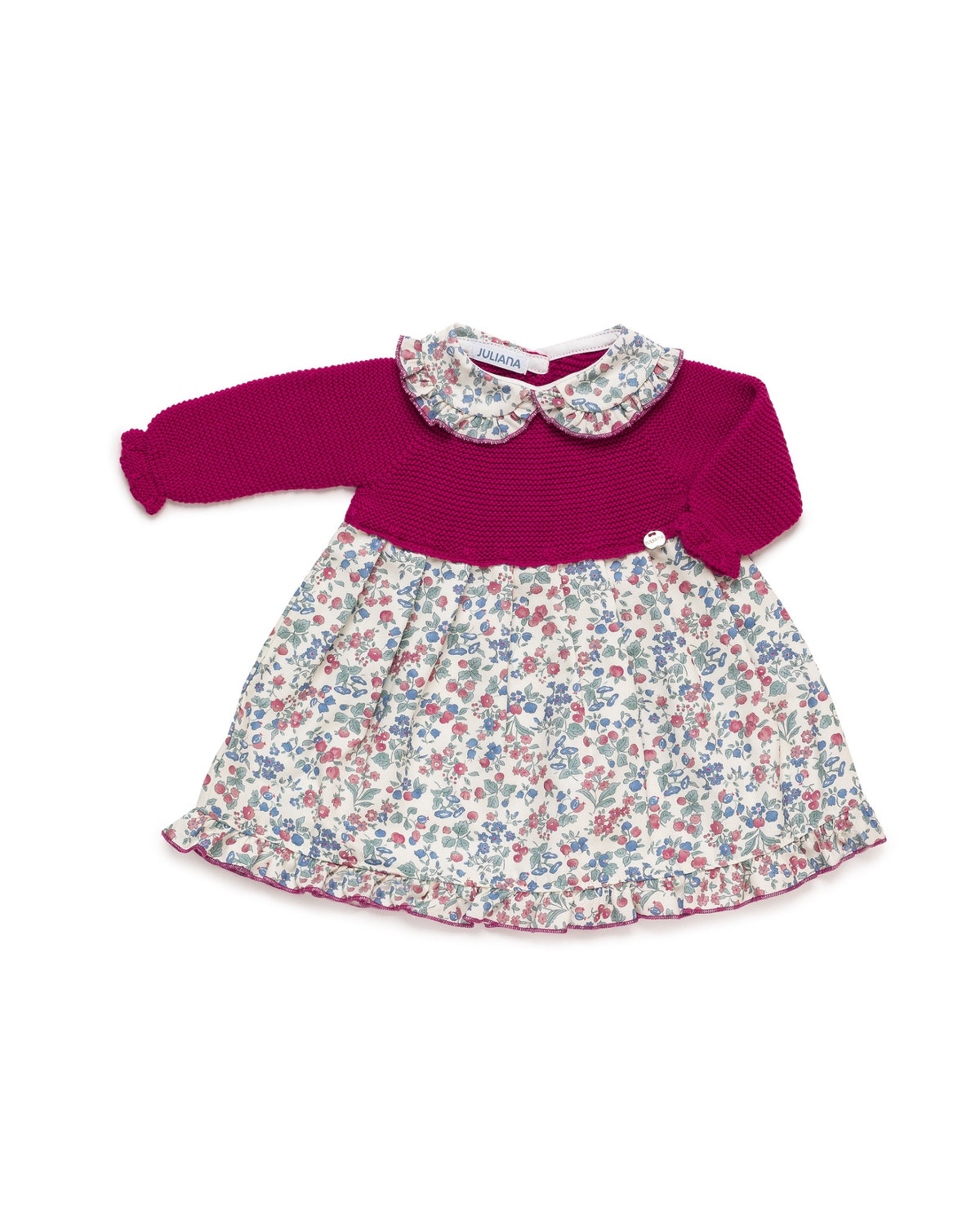 Juliana Ritmo girls fuchsia knitted floral dress flat lay