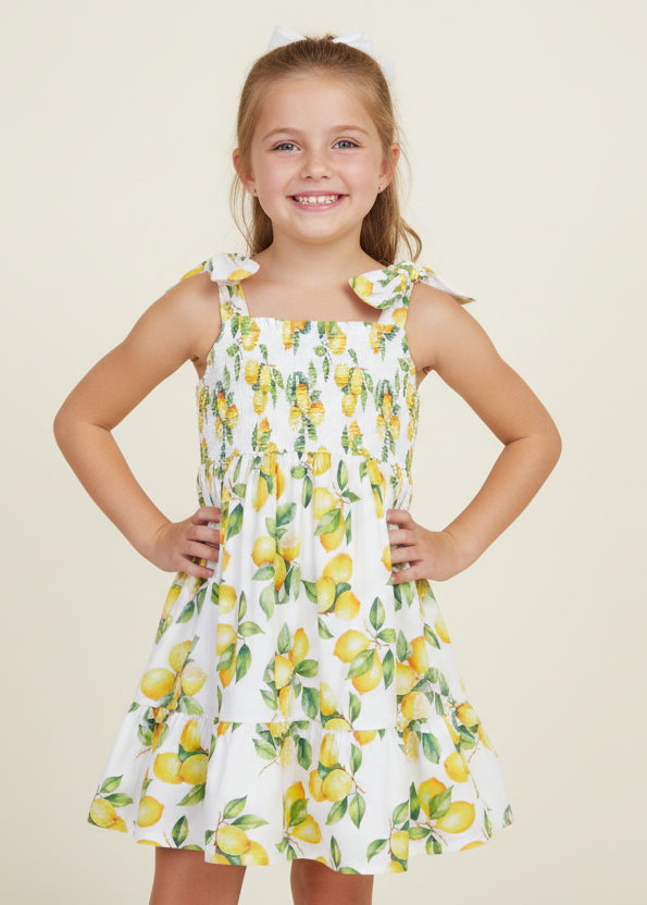 Lemon print dress on a little girl - better fit
