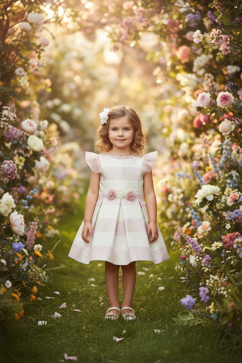 Little girl in garden wearing the dress
