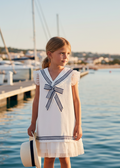 BASMARTI Sailor Girls Navy & White A-Line Dress - 26111