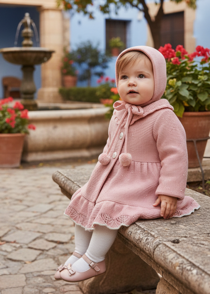 MAC ILUSION Dusty Pink & Gold Knitted Coat & Bonnet — Spain