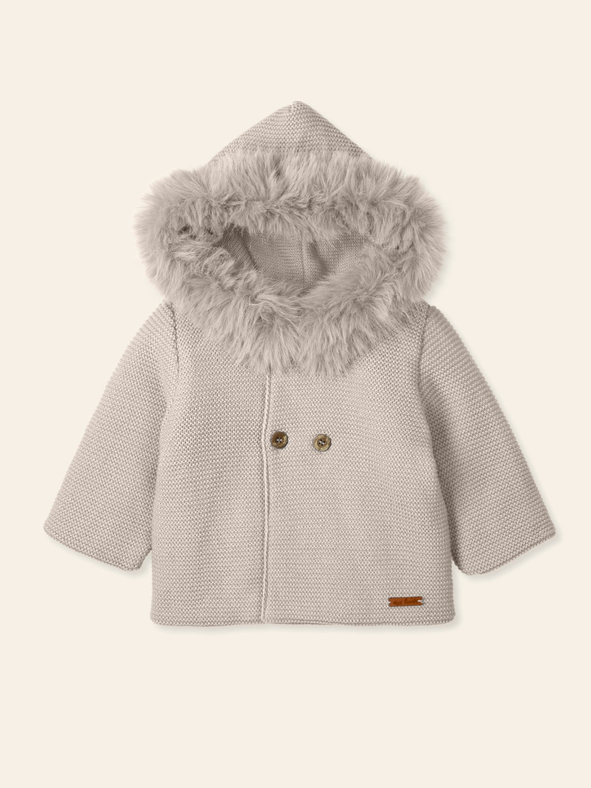 MAC ILUSION Arrullar Boys Nuez Double Breasted Knitted Jacket with Faux Fur Hood - 9498