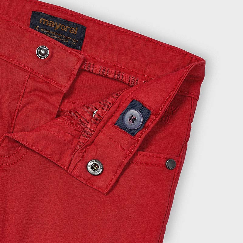 Mayoral boys Cyber Red chino trousers adjustable waist and fastening detail