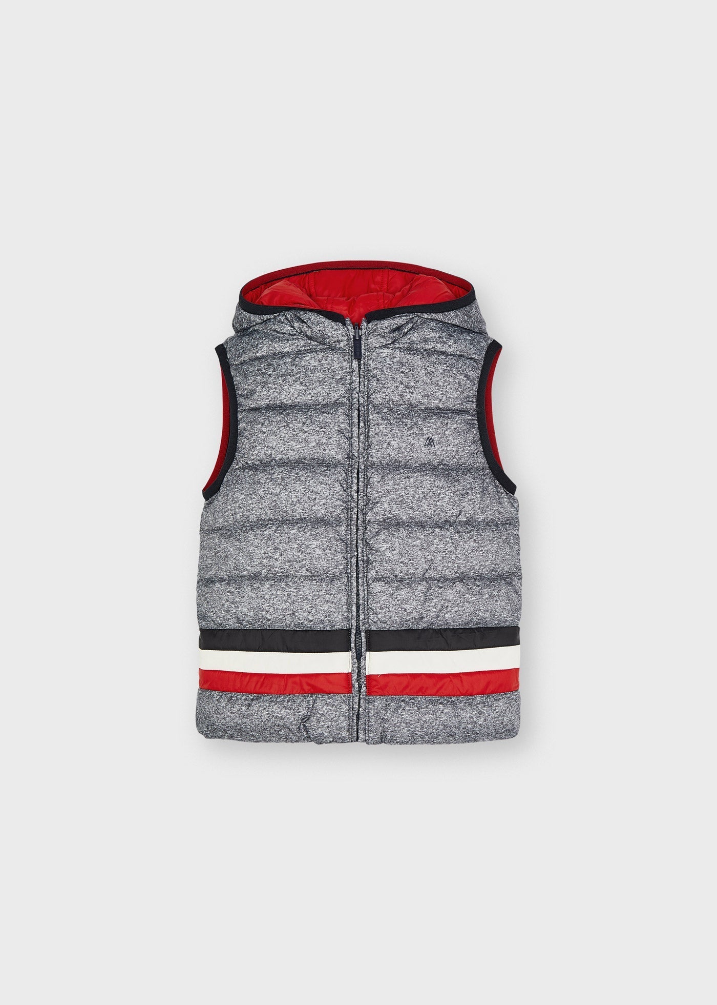 Mayoral boys grey marl reversible hooded gilet, front