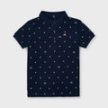 Mayoral boys navy Good Vibes patterned short sleeve polo shirt, front