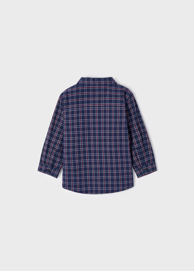 Mayoral boys navy and red check long sleeve shirt, back