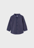 Mayoral boys navy and red check long sleeve shirt, front