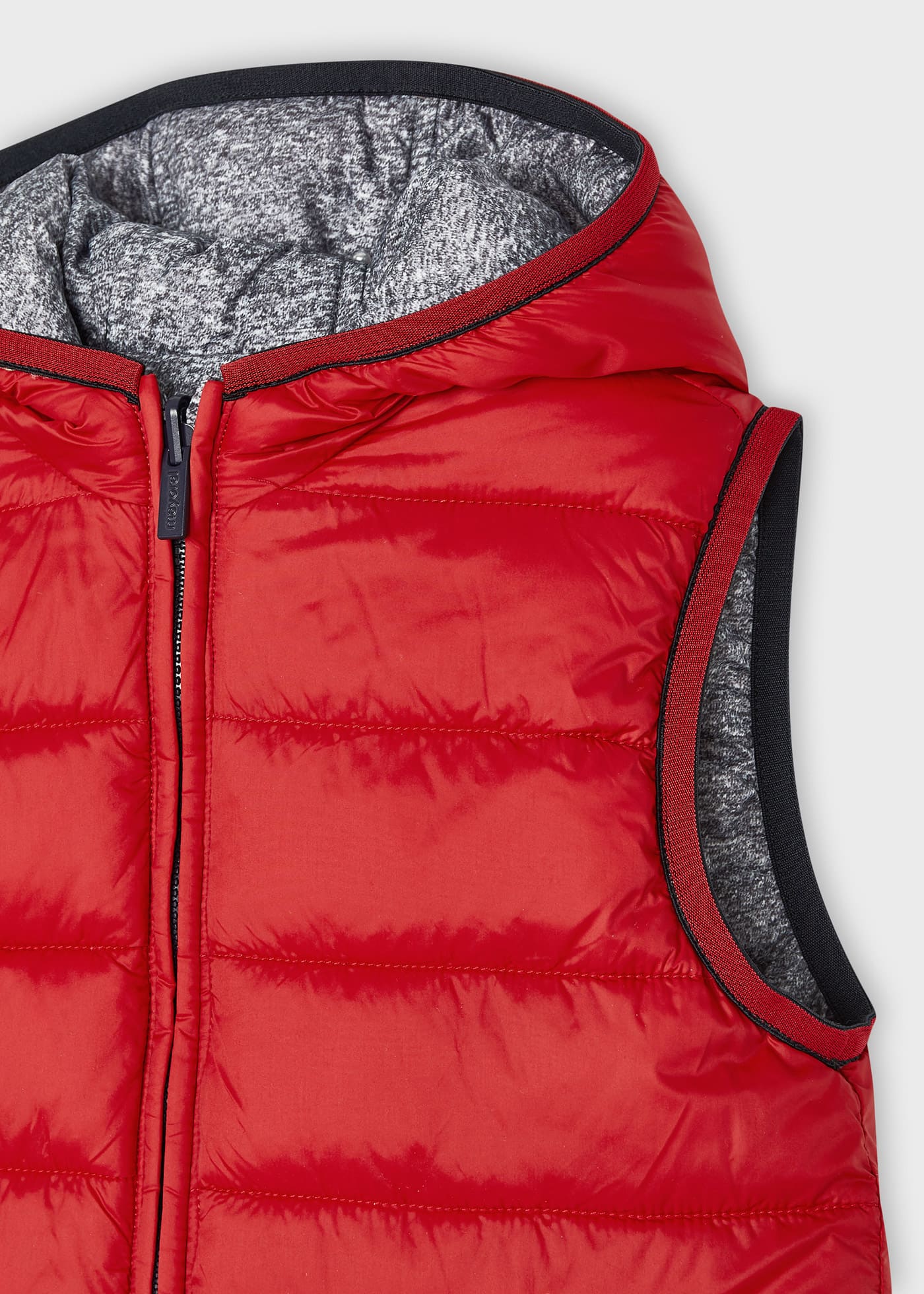Mayoral boys red and grey reversible gilet hood and zip detail
