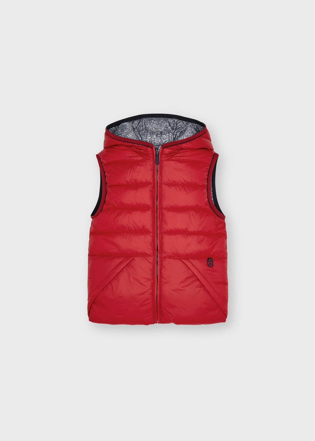 Mayoral boys red padded reversible hooded gilet, front