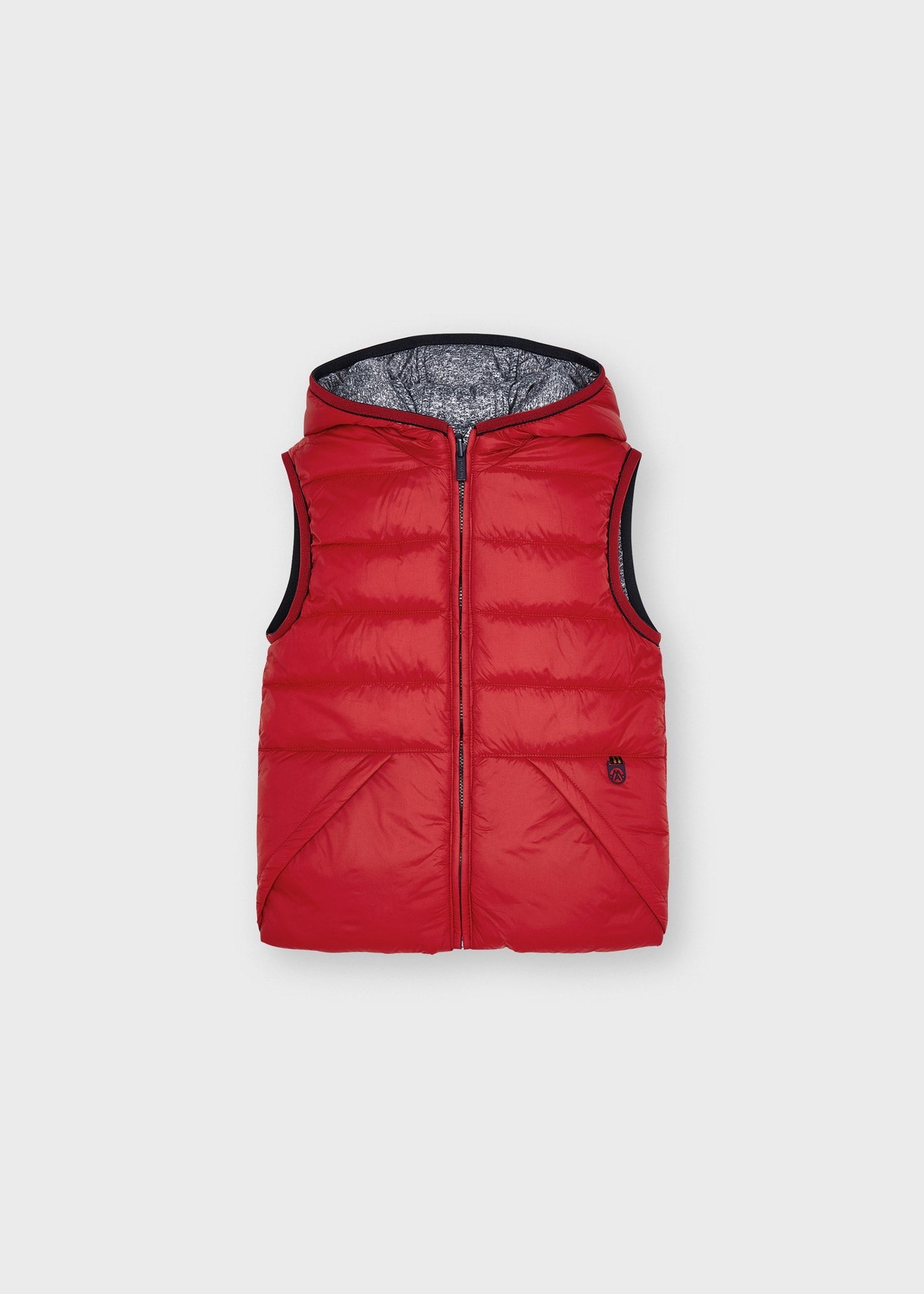 Mayoral boys red padded reversible hooded gilet, front
