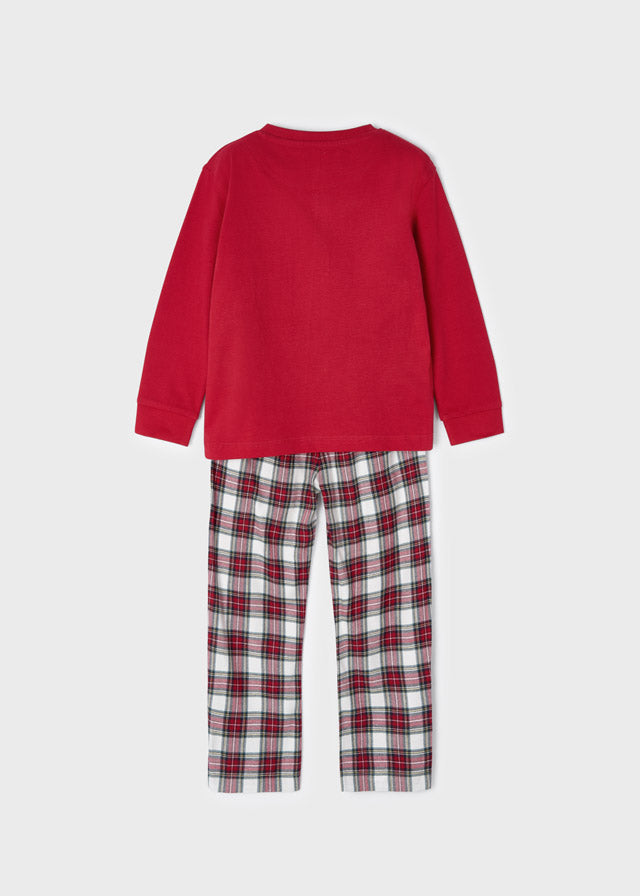 Mayoral boys red top and tartan trousers pyjamas set, back