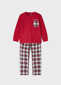 Mayoral boys red top and tartan trousers pyjamas set, front