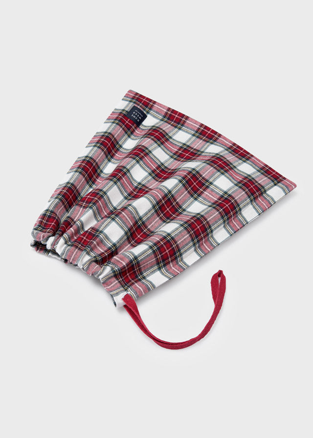 Mayoral boys tartan pyjamas folded inside matching storage bag