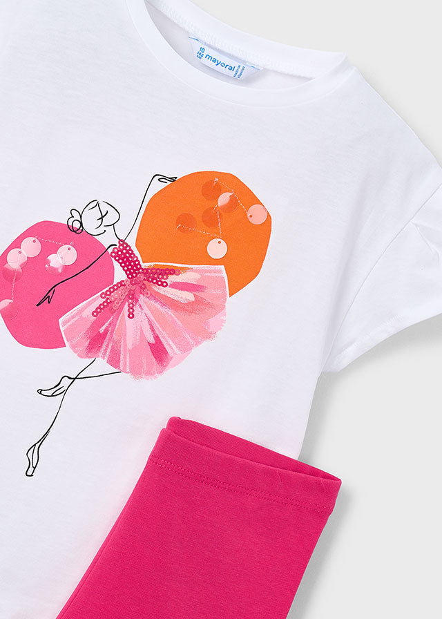 Mayoral girls Clover leggings set, pink and orange sequin motif detail