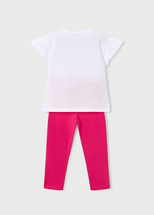 Mayoral girls Clover pink and orange T-shirt and leggings set, back view