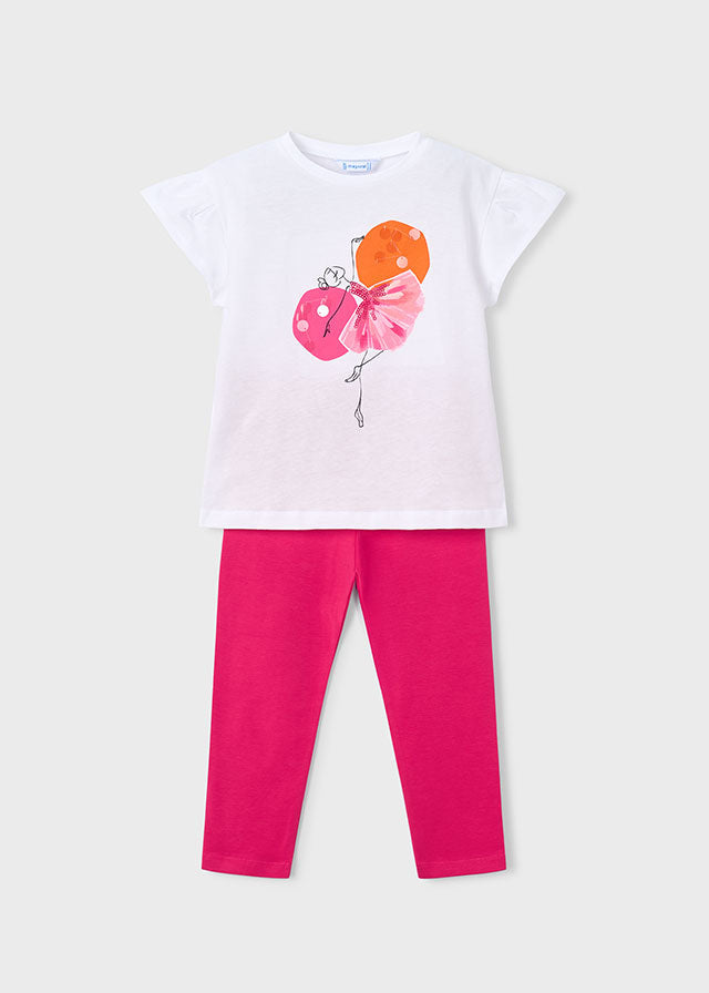Mayoral girls Clover pink and orange T-shirt and leggings set, front view