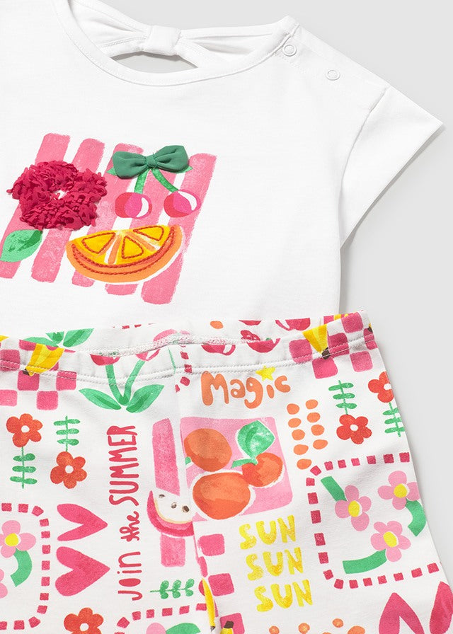 Mayoral girls Hibiscus T-shirt embellishment and printed leggings detail