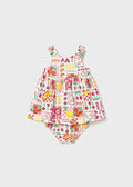 Mayoral girls Hibiscus multicolour dress with matching knickers, front view