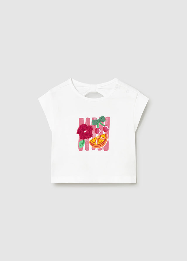 Mayoral girls Hibiscus white T-shirt with flower, cherries and orange motif