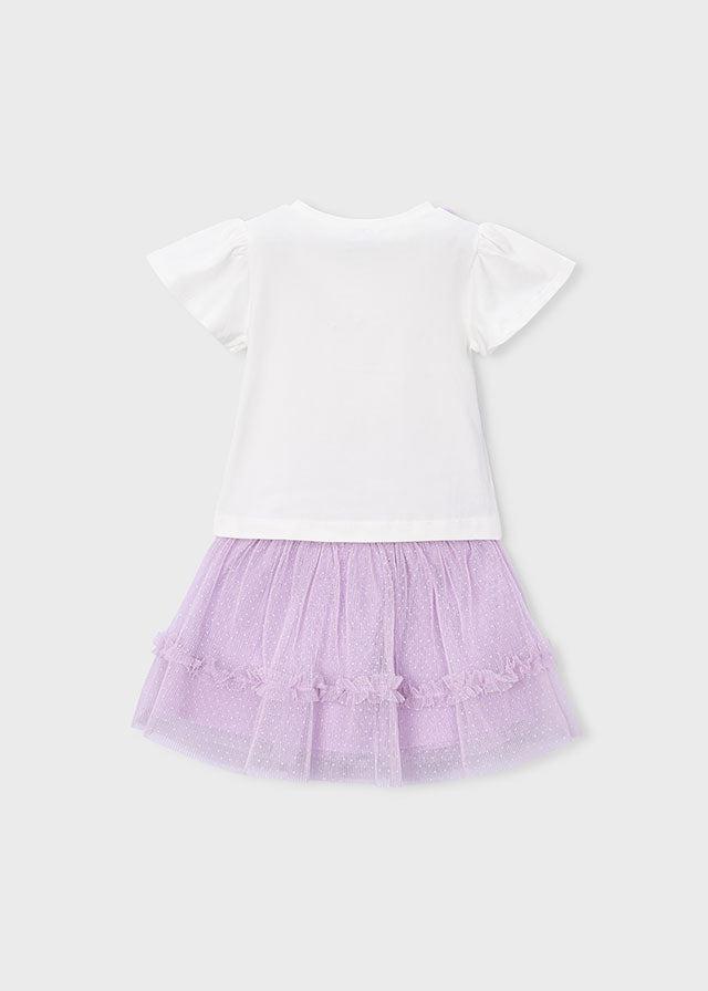 Mayoral girls ivory top and lilac tulle skirt set, back