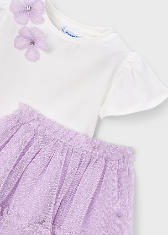 Mayoral girls lilac tulle skirt and flower top detail