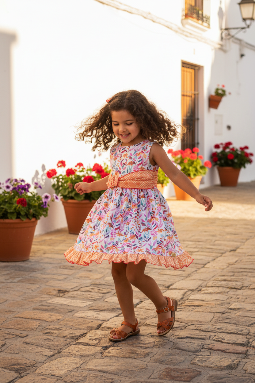 MIRANDA Orange Girls Floral Sun Dress - 604V