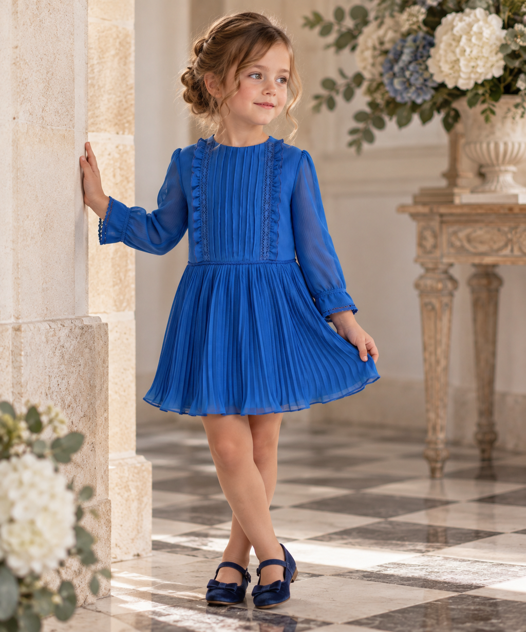 Miranda Persia girls royal blue pleated dress lifestyle image