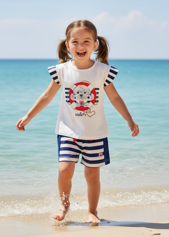 MIRANDA Sailor Navy Girls Stripe Short Set