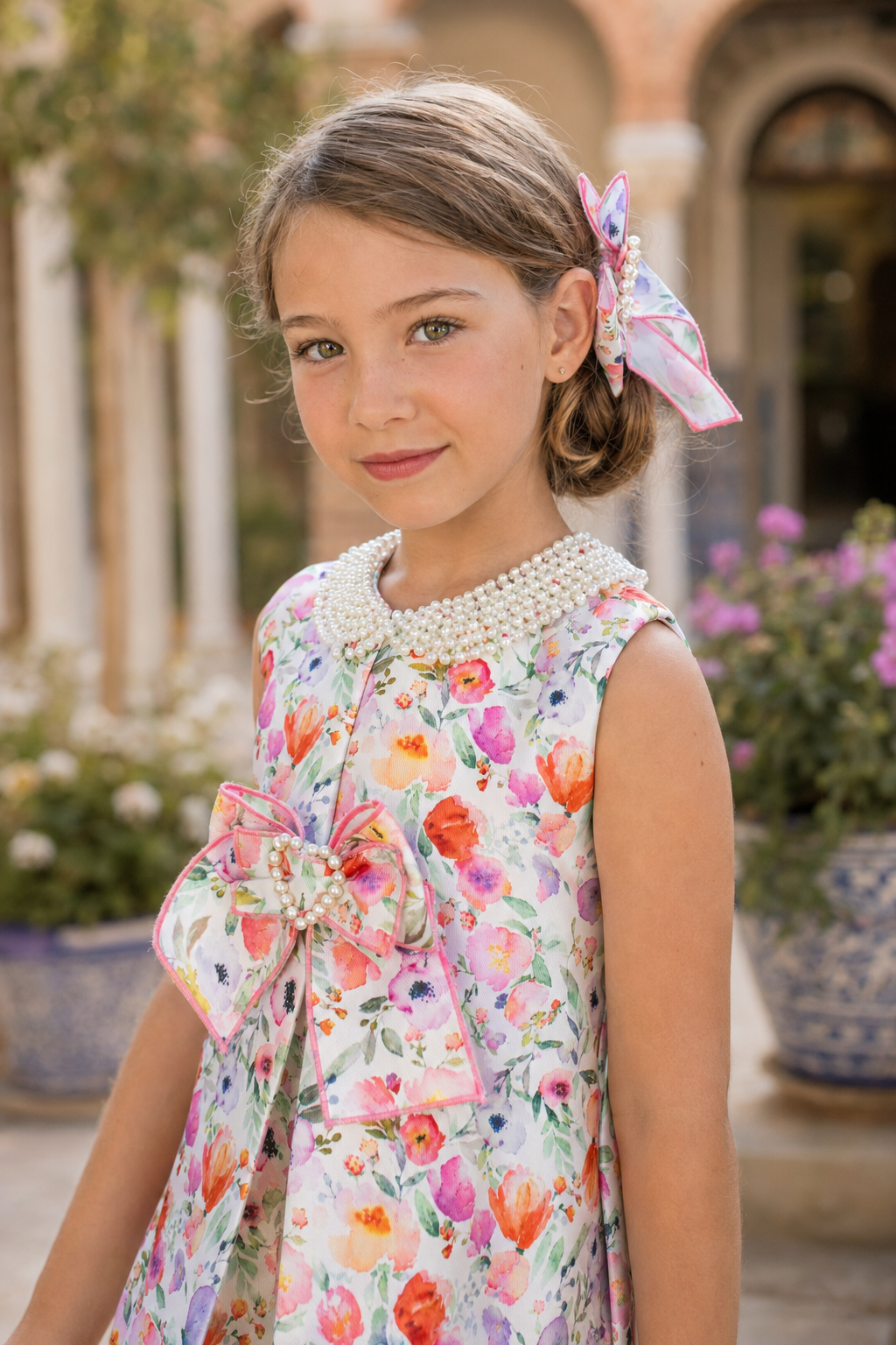 Naxos Lila girls multicolour floral A-line dress detail