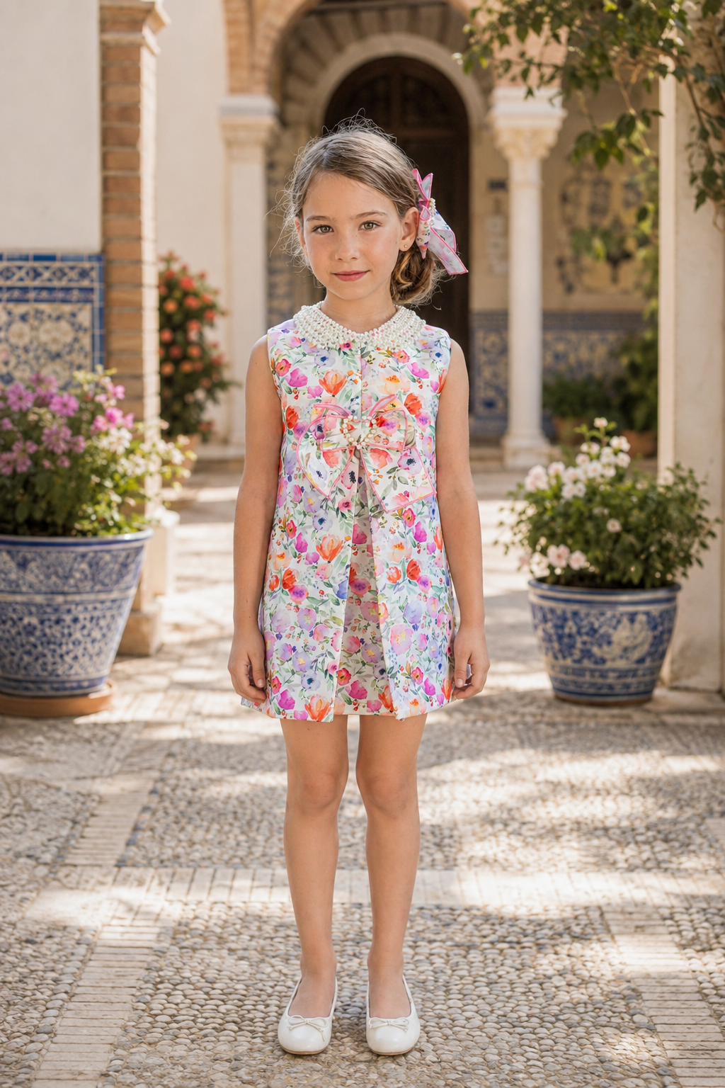 Naxos Lila girls multicolour floral A-line dress front view