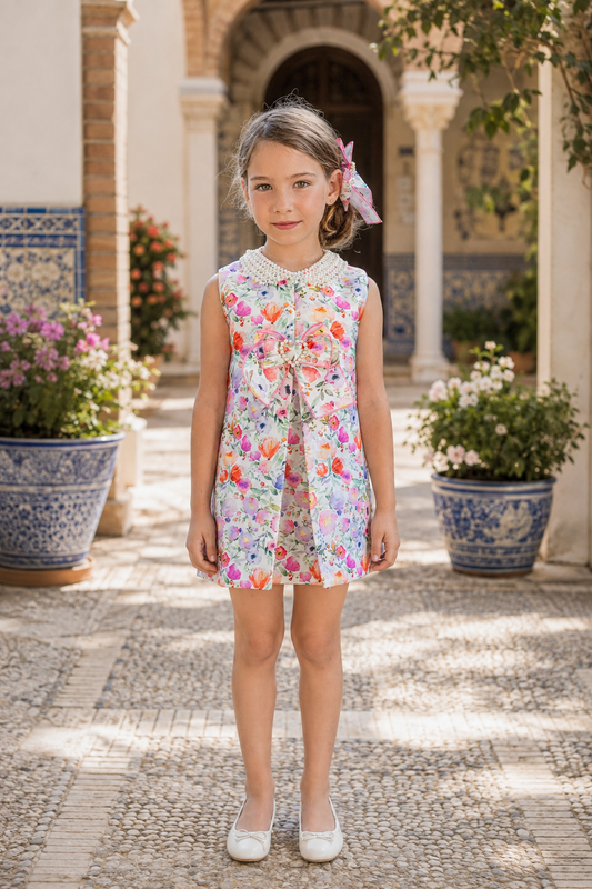 Naxos Lila girls multicolour floral A-line dress front view