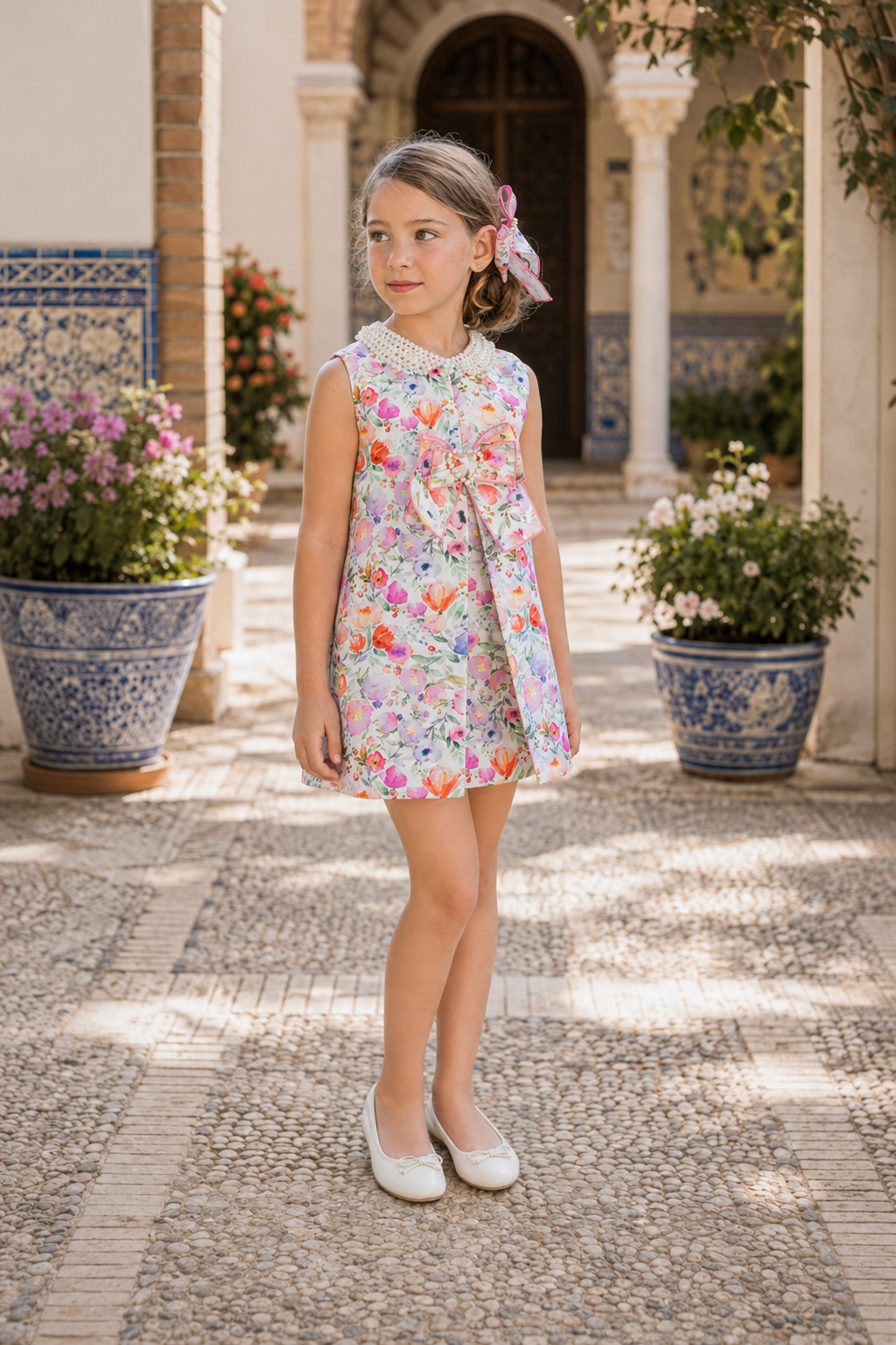 Naxos Lila girls multicolour floral A-line dress full length