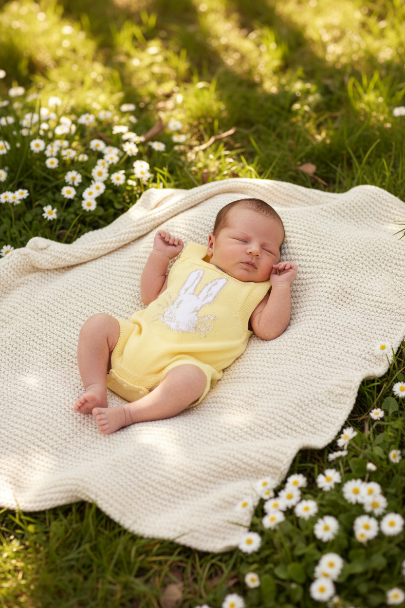FOQUE Bunny Lemon Knitted Romper 